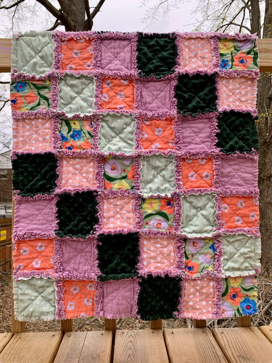 Coral Floral Baby Rag Quilt
