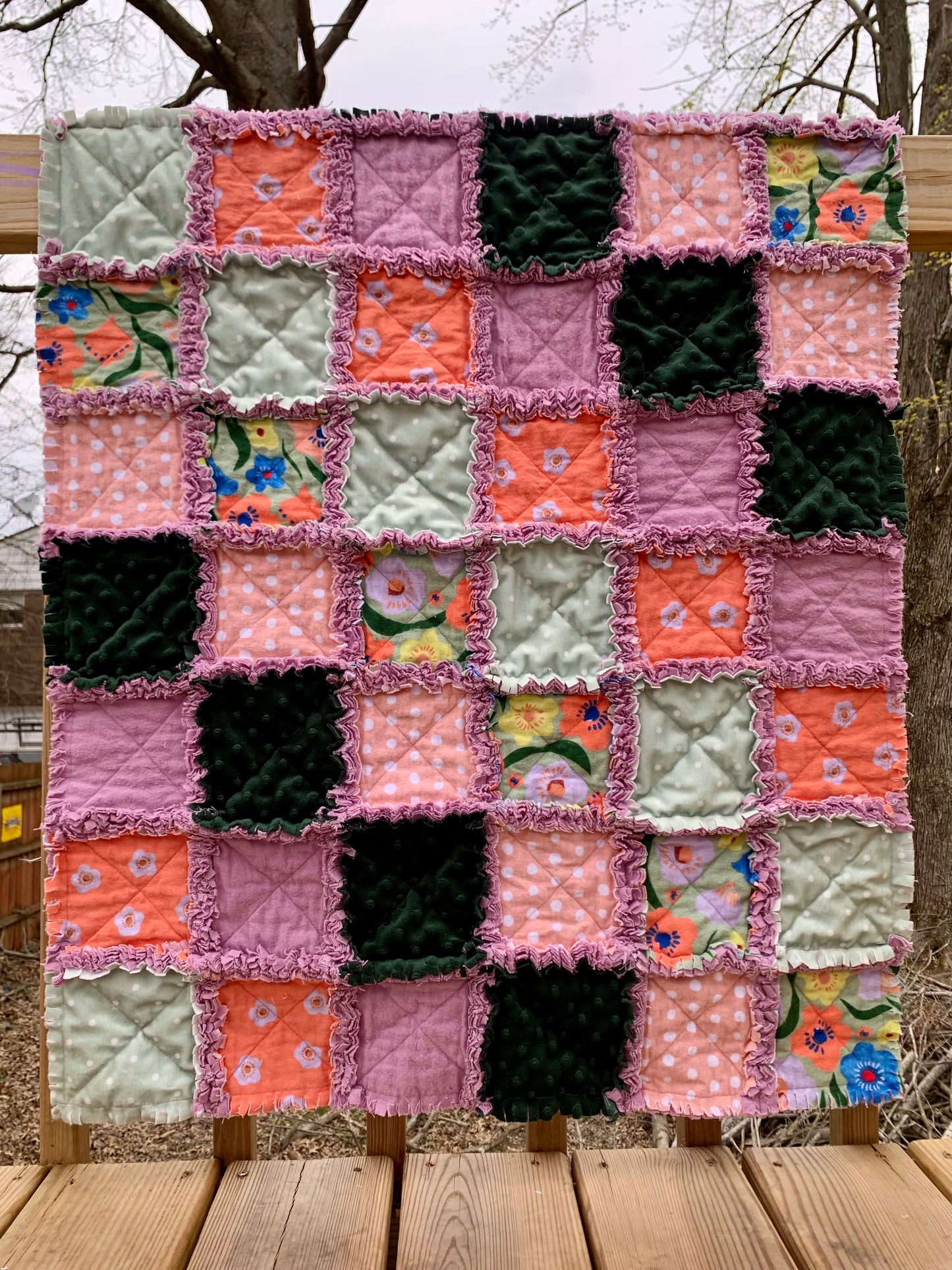 Coral Floral Baby Rag Quilt
