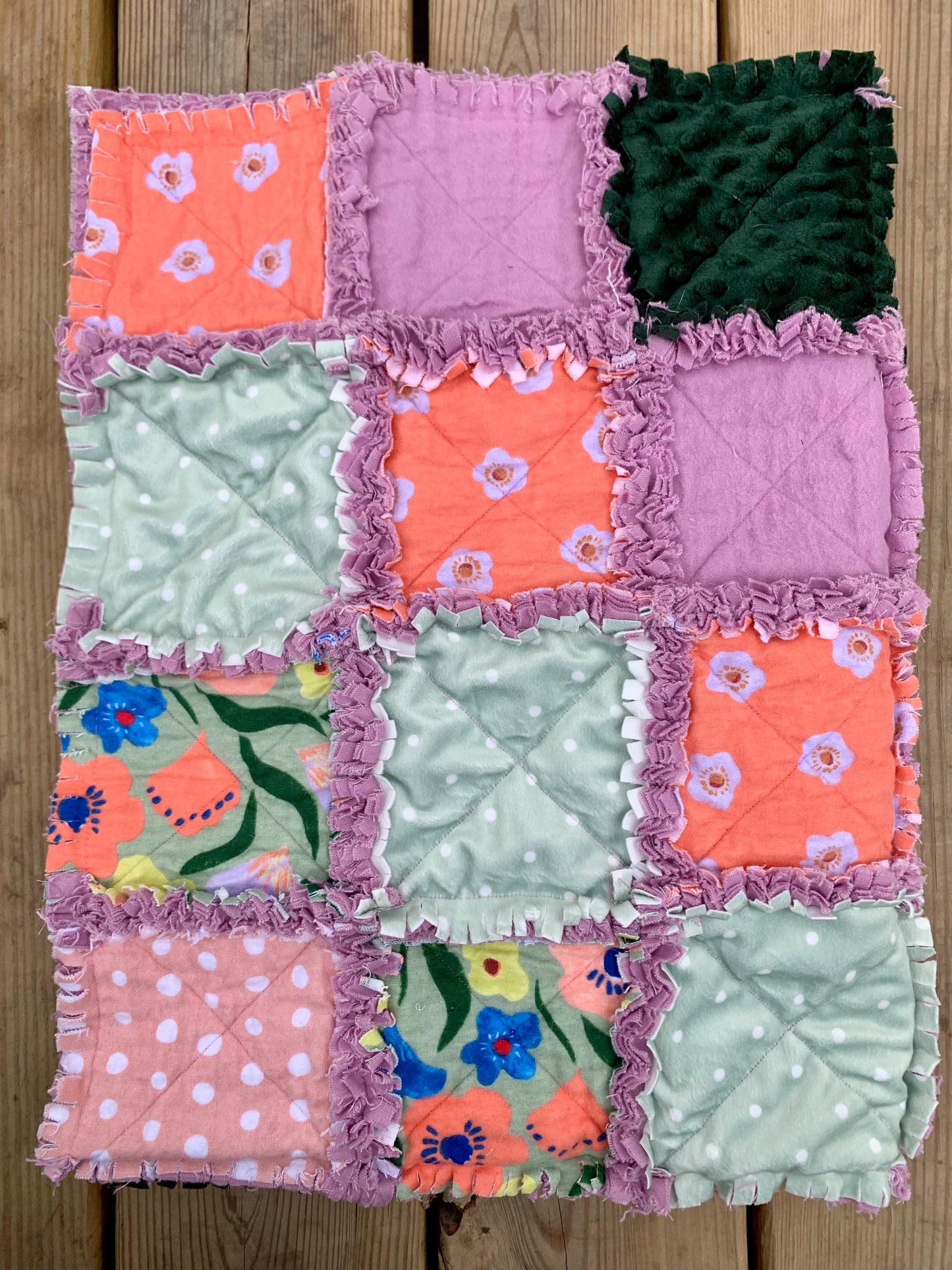 Coral Floral Baby Rag Quilt