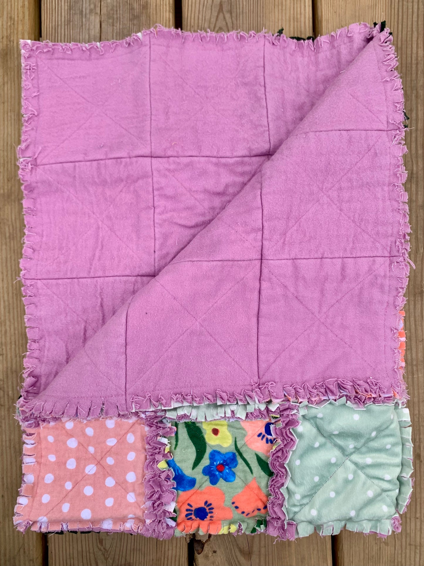 Coral Floral Baby Rag Quilt
